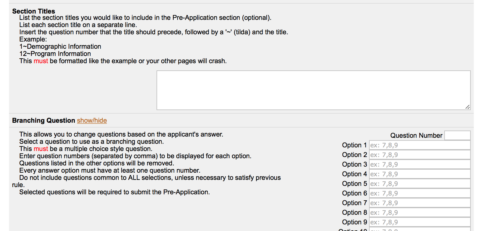 Section Titles & Branching Question Setup